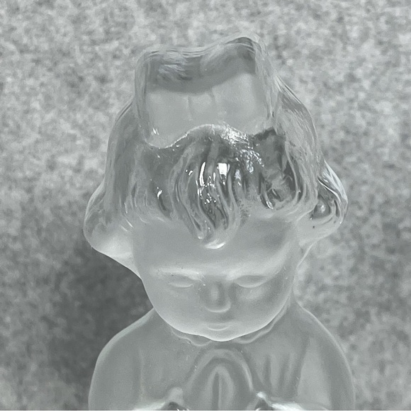 VTG Viking Glass Hand Made Praying Boy Girl 6" Frosted Crystal Bookends Figurine - Picture 13 of 13